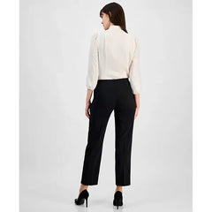 Anne Klein Womens Liberty Stretch Pull On Straight Leg Ankle Pants, Comfortable Stylish Workwear, Anne Black