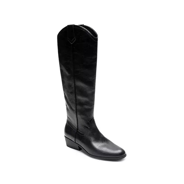 Aerosoles Womens Cadence Tall Cowboy Boot, Stylish Comfortable Western Boots, Black Burnished Leather