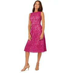 Adrianna Papell Womens Sleeveless Lace Midi Dress, Elegant Special Occasion or Evening Outfit