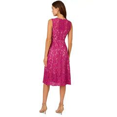Adrianna Papell Womens Sleeveless Lace Midi Dress, Elegant Special Occasion or Evening Outfit