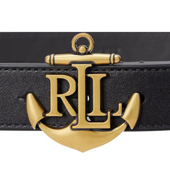 Lauren Ralph Lauren Anchor-Logo Leather Skinny Belt in XL Size – Black