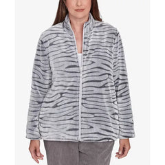 Alfred Dunner Women's Copenhagen Fuzzy Sculpted Zebra Animal Jacket, Graphite