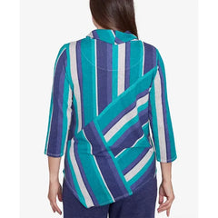 Alfred Dunner Women's French Quarter Spliced Stripe Cowl Neck Top, Multi Green