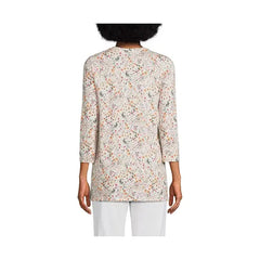 Macy's Women's 3/4 Sleeve Cotton Supima Tunic-Lvory wildflowers