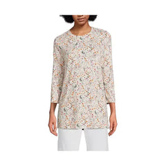 Macy's Women's 3/4 Sleeve Cotton Supima Tunic-Lvory wildflowers