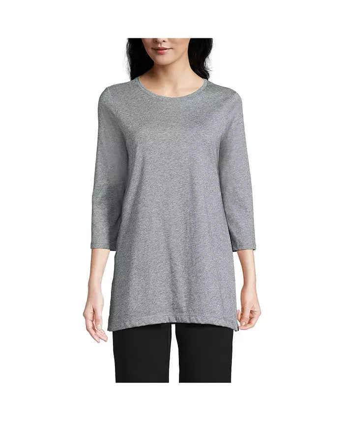 Macy's Women's 3/4 Sleeve Cotton Supima Tunic-Pewter heather