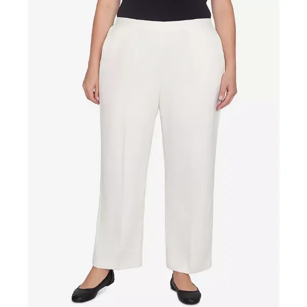 Alfred Dunner Plus Size Copenhagen Soft Heather Microfiber Short Length Pants, Winter White