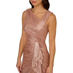 Adrianna Papell Women's Waterfall-Ruffle Metallic Finish Gown Perfect for Glamorous Evenings, Rose Gold