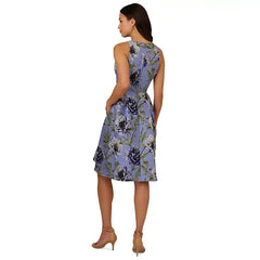Adrianna Papell Womens Sleeveless Floral Embroidered Dress, Elegant Style for Special Occasions,Blue Multi