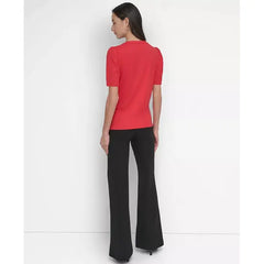 Macy's Women's Crewneck Embellished-Fringe Short-Sleeve Top-Red