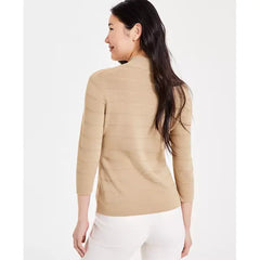 Anne Klein Womens Mock Neck Three Quarter Sleeve Sweater, Elegant Soft Knit for Work or Casual, Coffee Cream