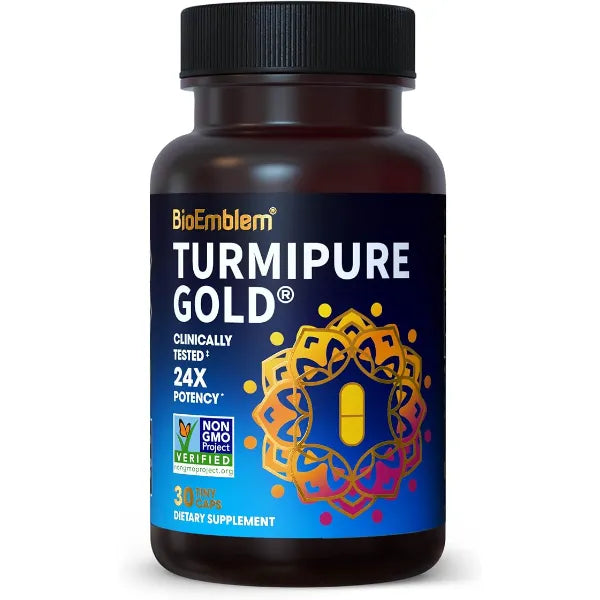 BioEmblem Turmeric Curcumin with Clinically Studied TurmiPure 1 Small Cap Daily, 24x More Absorption Than Others Joint Support, Healthy Inflammation Tumeric Supplements Non GMO
