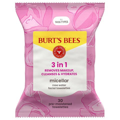 Burt’s Bees Micellar Rose Water Facial Towelettes – Makeup Remover & Cleanser, 99% Natural Origin, Plant-Based Cloths, All Skin Types, 60 Count (2 Pack)