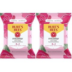 Burt’s Bees Micellar Rose Water Facial Towelettes – Makeup Remover & Cleanser, 99% Natural Origin, Plant-Based Cloths, All Skin Types, 60 Count (2 Pack)