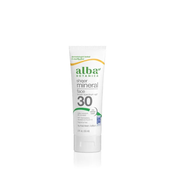 Alba Botanica Sunscreen for Face, Fragrance-Free Sheer Mineral Face Sunscreen Lotion, Broad Spectrum, Water Resistant and Biodegradable, 2 fl. oz. Bottle