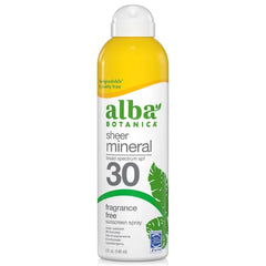 Alba Botanica Sheer Mineral Sunscreen Spray, Fragrance-Free Broad Spectrum, Water Resistant and Biodegradable, 5 fl. Oz. Bottle