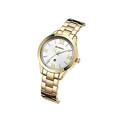 Curren 9007 Quartz Movement Round Dial Stainless Steel Strap Waterproof Women Watch - Gold, White