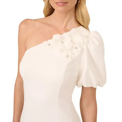 Adrianna Papell Womens One Shoulder Scuba Sheath Dress, Special Occasion Outfit, Ivory