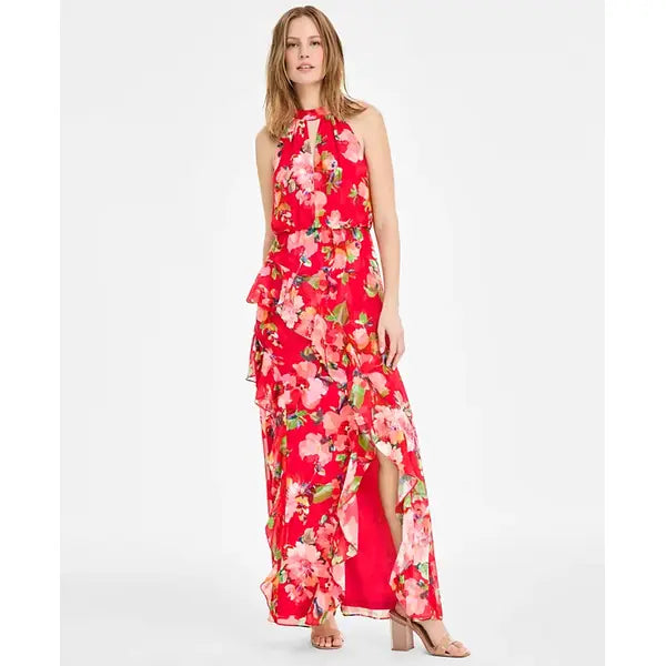 Adrianna Papell Women's Printed Sleeveless Mermaid Dress for Elegant and Flattering Evening Wear, Pink Multi
