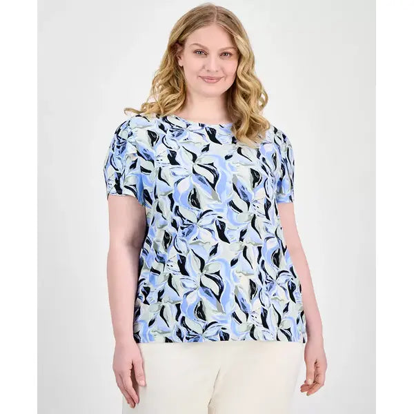 Anne Klein Plus Size Printed Tulip Sleeve Top, Stylish and Comfortable Blouse for Curvy Women