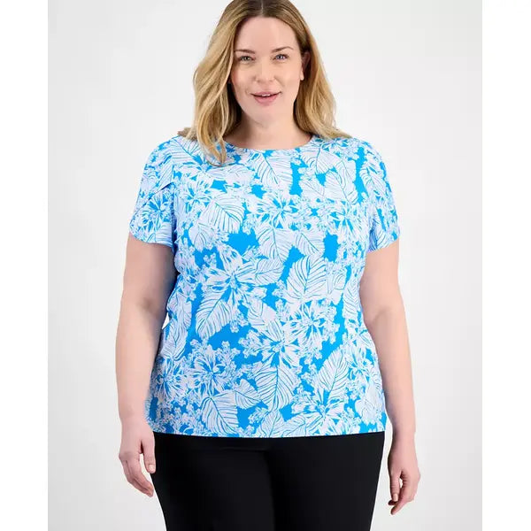 Anne Klein Plus Size Printed Tulip Sleeve Top, Stylish and Comfortable Blouse for Curvy Women
