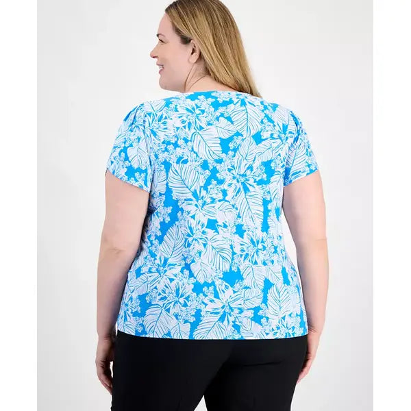 Anne Klein Plus Size Printed Tulip Sleeve Top, Stylish and Comfortable Blouse for Curvy Women