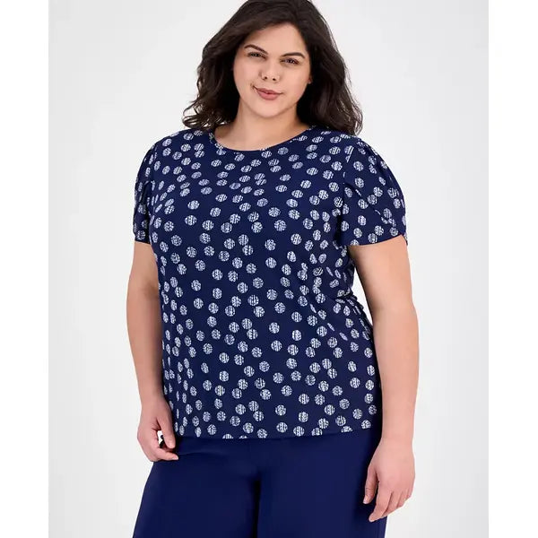 Anne Klein Plus Size Printed Tulip Sleeve Top, Stylish and Comfortable Blouse for Curvy Women