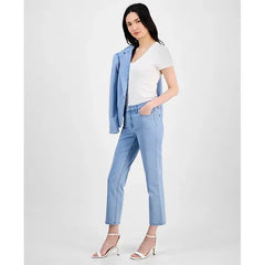 Anne Klein Womens Slim Straight Leg Ankle Jeans, Comfortable and Flattering Denim, Huntington Wash