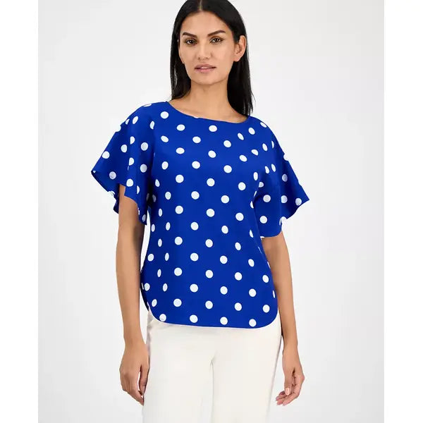 Anne Klein Womens Printed Short Sleeve Boat Neck Top, Stylish Comfortable Casual Wear
