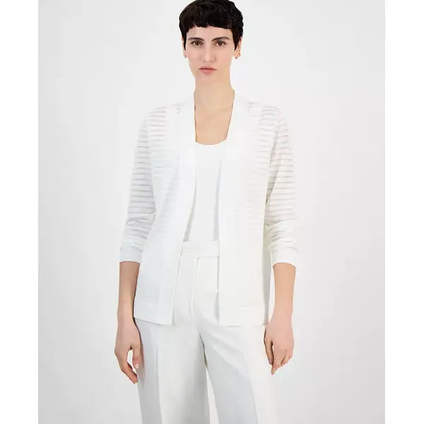 Anne Klein Womens Shadow Stripe Open Front Cardigan, Lightweight Stylish Layer for Any Season