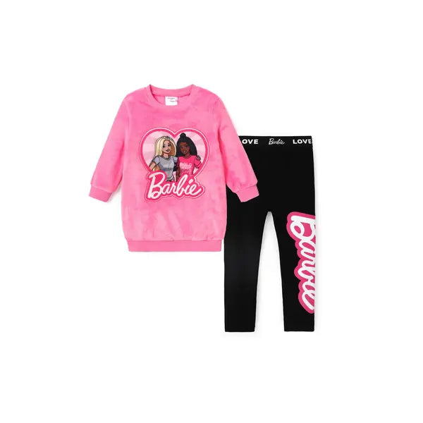 Patpat Barbie Plush Embroidered Heart print Long-sleeve Top or Tight Leggings pink