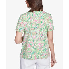 Alfred Dunner Women's Abstract Scroll Crew Neck Top, Green