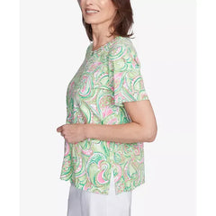 Alfred Dunner Women's Abstract Scroll Crew Neck Top, Green