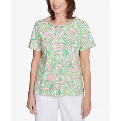 Alfred Dunner Women's Abstract Scroll Crew Neck Top, Green