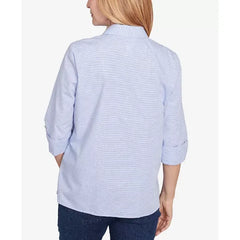 Alfred Dunner Classic Women's Striped Woven Butterfly Button Down Top, Blue