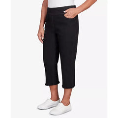 Alfred Dunner Womens Classic Denim Fringe Capri Pant, Casual Stretch Jean Capris