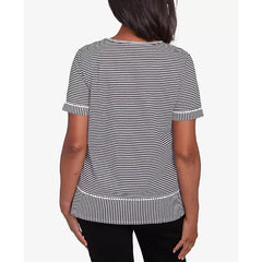 Alfred Dunner Women's Classic Crewneck Parrot Striped Top, Black