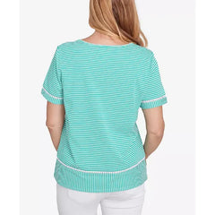 Alfred Dunner Women's Classic Owl Knit Striped Top, Jade