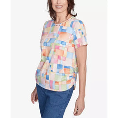 Alfred Dunner Women's Color Block Tile Top with Side Ruching ,Pastel
