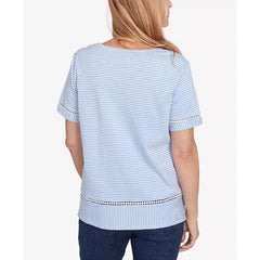 Alfred Dunner Petite Classics Striped Butterfly Short Sleeve T-Shirt, Iris
