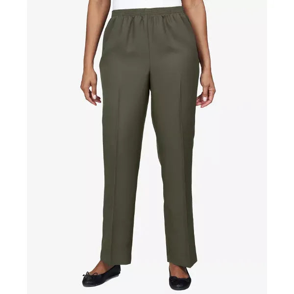 Alfred Dunner Petite Classics All Around Elastic Waist Accord Medium Length Pants, Olive