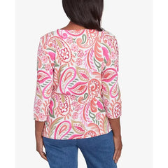 Alfred Dunner Petite Classics Embellished Crewneck Paisley Top, Coral