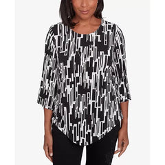 Alfred Dunner Petite Classics Vertical Geometric Top with Necklace, Black/White