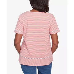 Alfred Dunner Petite Classics Daisy Knit Striped T-Shirt, Coral
