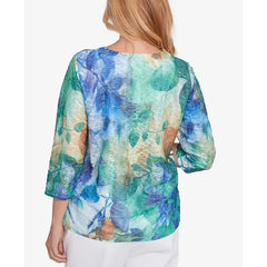 Alfred Dunner Petite Classics Watercolor Leaves Knit Top, Multi Green, Size PS