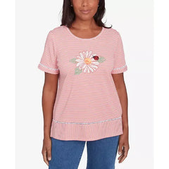 Alfred Dunner Petite Classics Daisy Knit Striped T-Shirt, Coral