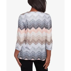 Alfred Dunner Petite Classics Lacey Ombre Chevron Crewneck Top, Tan