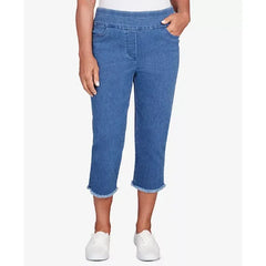 Alfred Dunner Womens Classic Denim Fringe Capri Pant, Casual Stretch Jean Capris