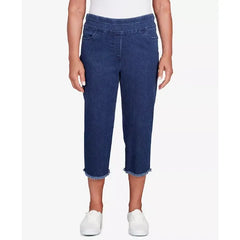 Alfred Dunner Womens Classic Denim Fringe Capri Pant, Casual Stretch Jean Capris