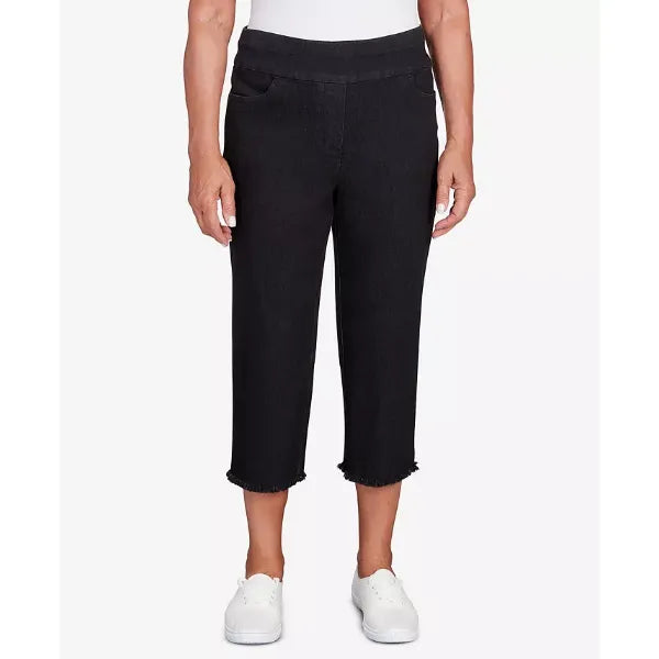 Alfred Dunner Womens Classic Denim Fringe Capri Pant, Casual Stretch Jean Capris